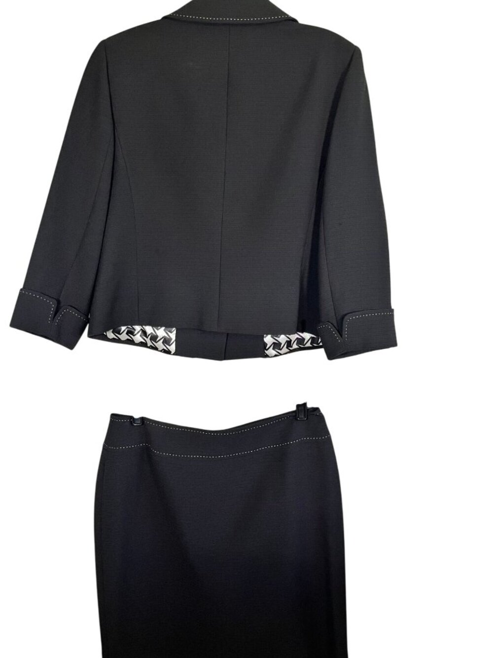 Neutral Skirt Suit Set Black 12P Retro Preppy Mod Classic Chic Minimalist - Picture 8 of 10